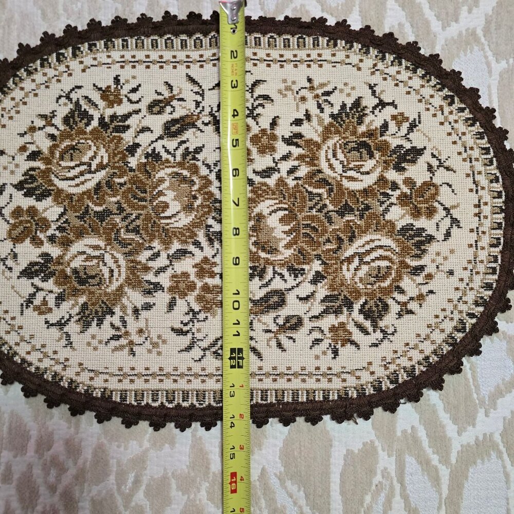 Set Of 2 Oval Vintage Tapestry Table Runner Gobelin Flower Pattern Off White - Picture 9 of 10